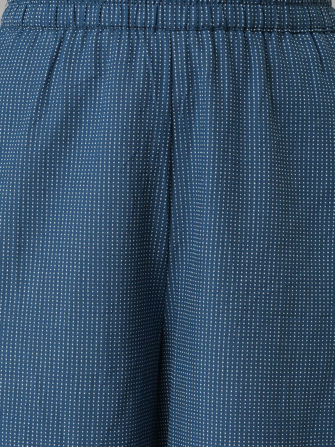 Aurelia Women Navy Geometric Print Cotton Kurta Set with Palazzos & Dupatta