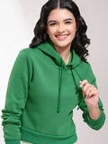 Tokyo Talkies Women Green Solid Hooded Sweatshirt