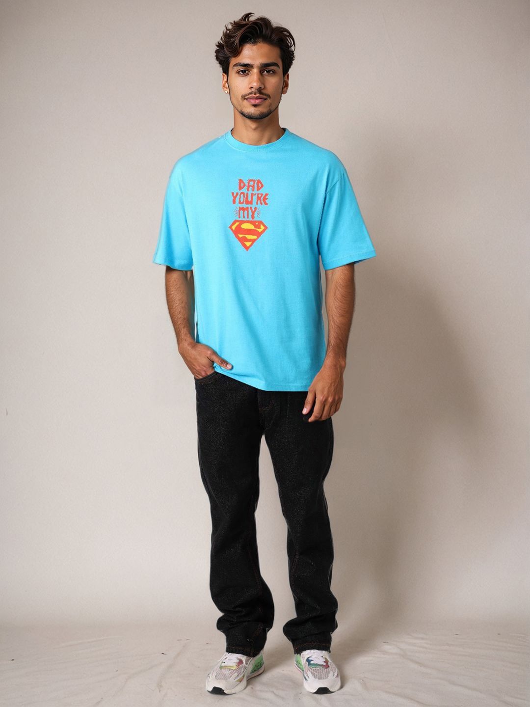The Indian Garage Co Men Superman Typography Printed Round Neck Cotton Oversized T-shirt