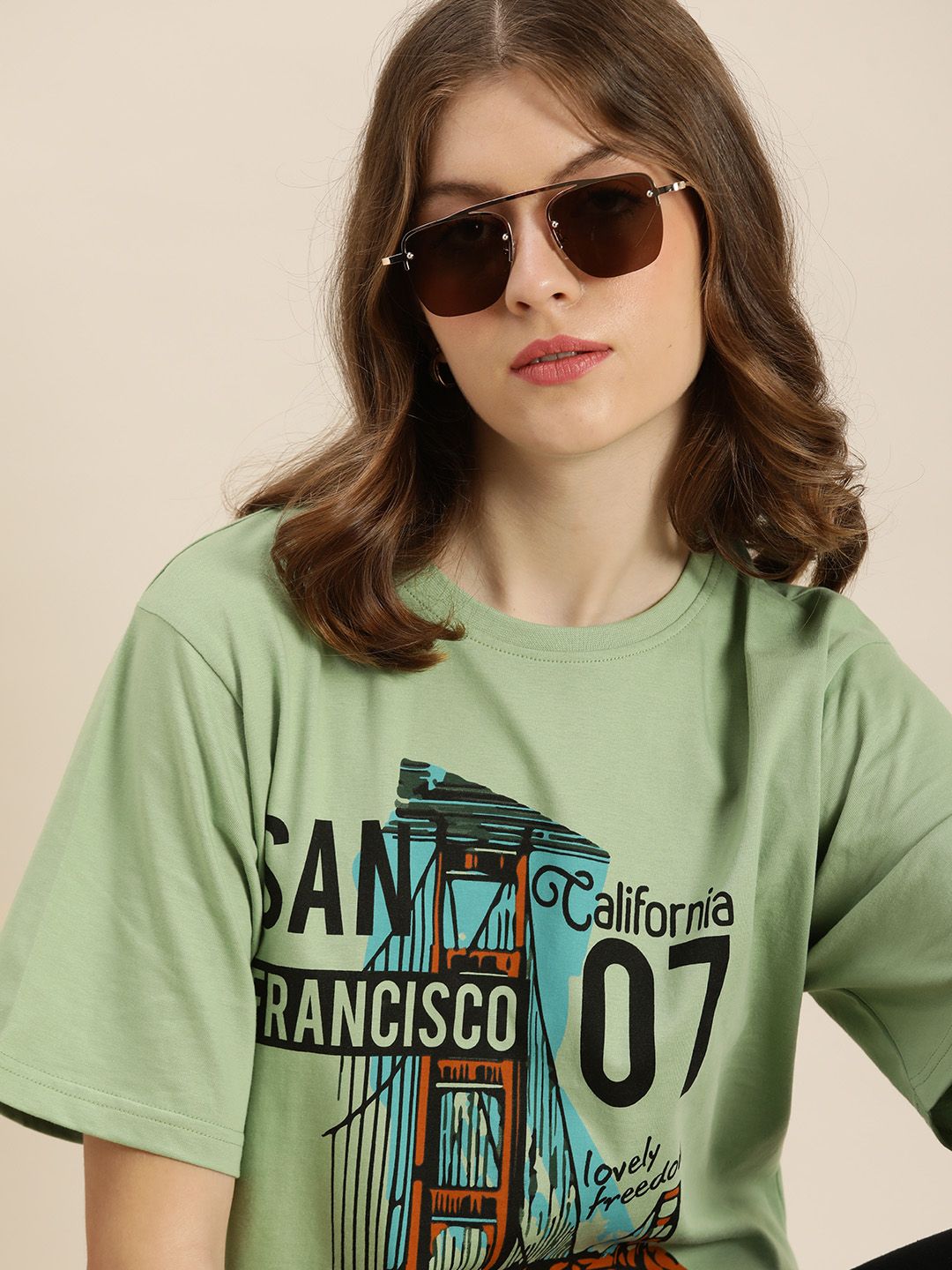 DILLINGER Sage Green Graphic Printed Pure Cotton Oversized Pure Cotton T-shirt