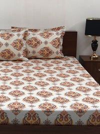 BOMBAY DYEING Cardinal Brown Ethnic 120 TC Cotton Queen Bedsheet Set-2.24 m X 2.54 m