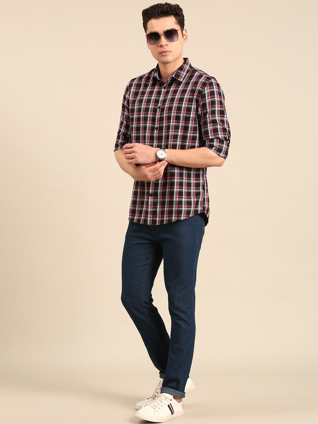Being Human Pure Cotton Slim Fit Opaque Checked Casual Shirt
