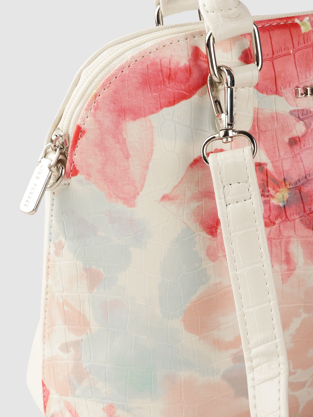 Lino Perros Pink & Off White Floral Printed PU Structured Handheld Bag