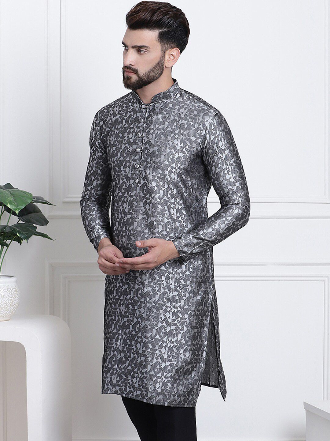 SOJANYA Motif Etnik Bercetak Kurta Lurus Kolar Mandarin