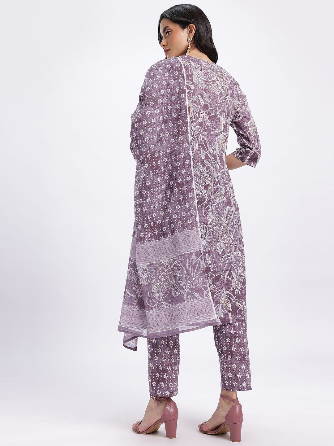 Anouk Floral Printed Pure Cotton Straight Kurta with Trousers & Dupatta