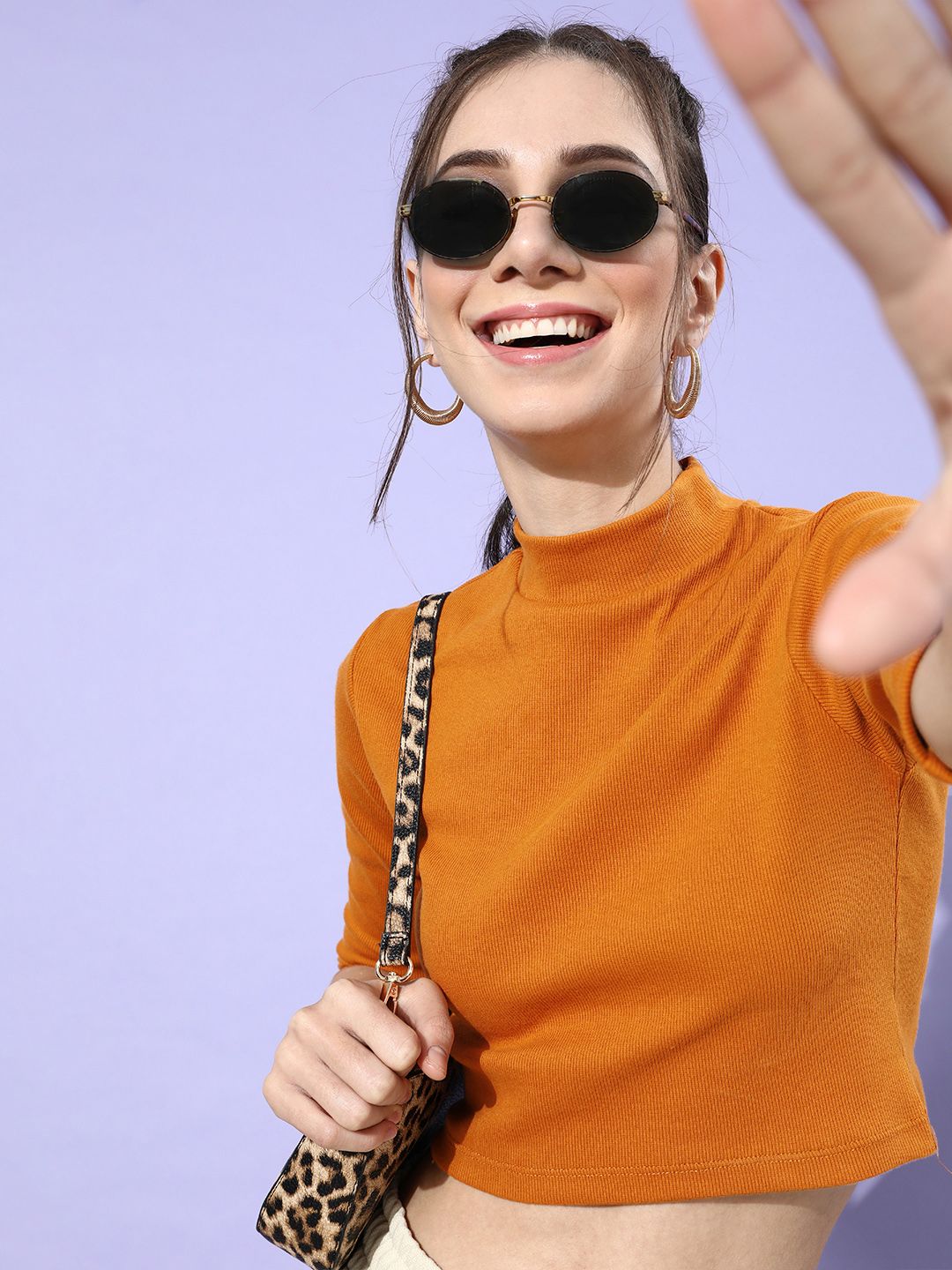 STREET 9 Woman Stylish Mustard Solid Cropped Top