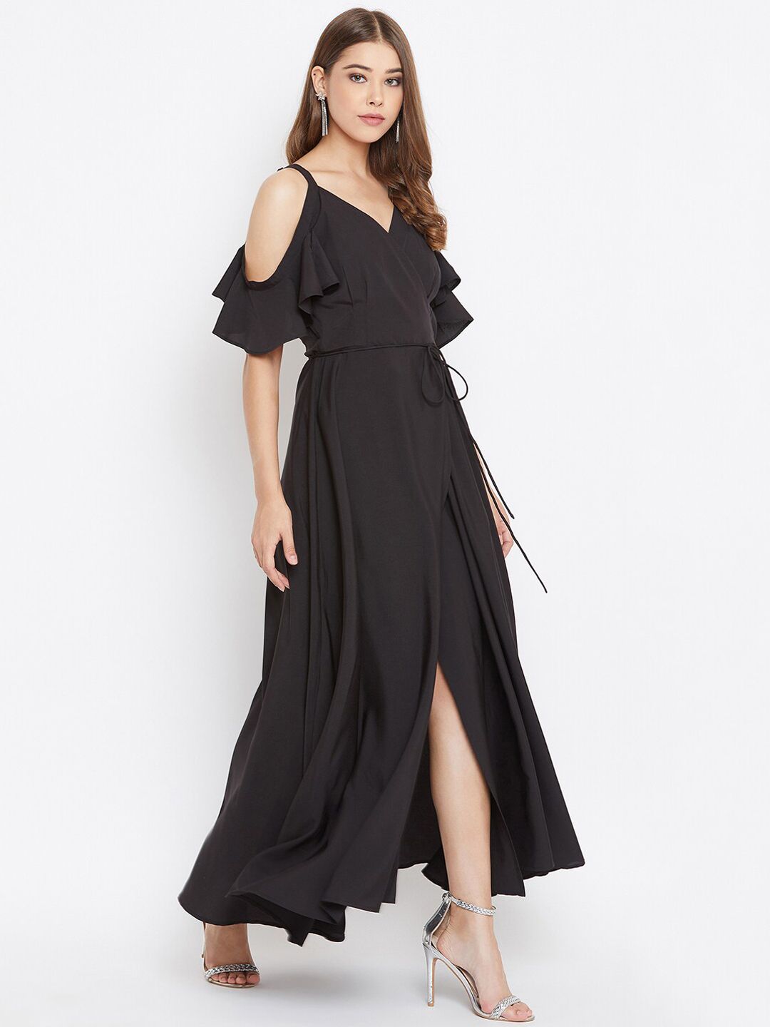 Berrylush Black Crepe Maxi Dress
