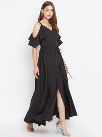 Berrylush Black Crepe Maxi Dress