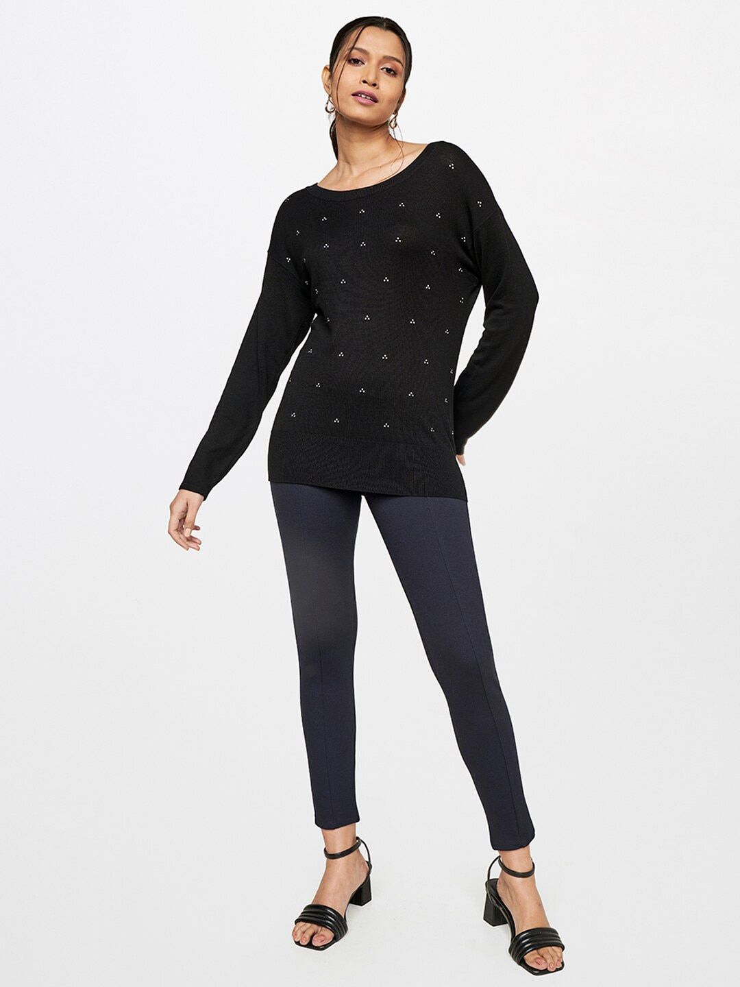 AND Women Black Geometric Print Top