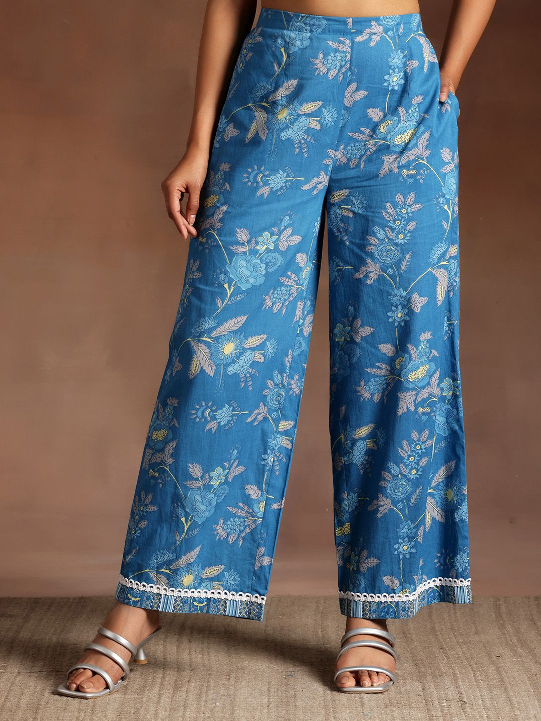 Libas Floral Printed Panelled Pure Cotton Kurta with Palazzos
