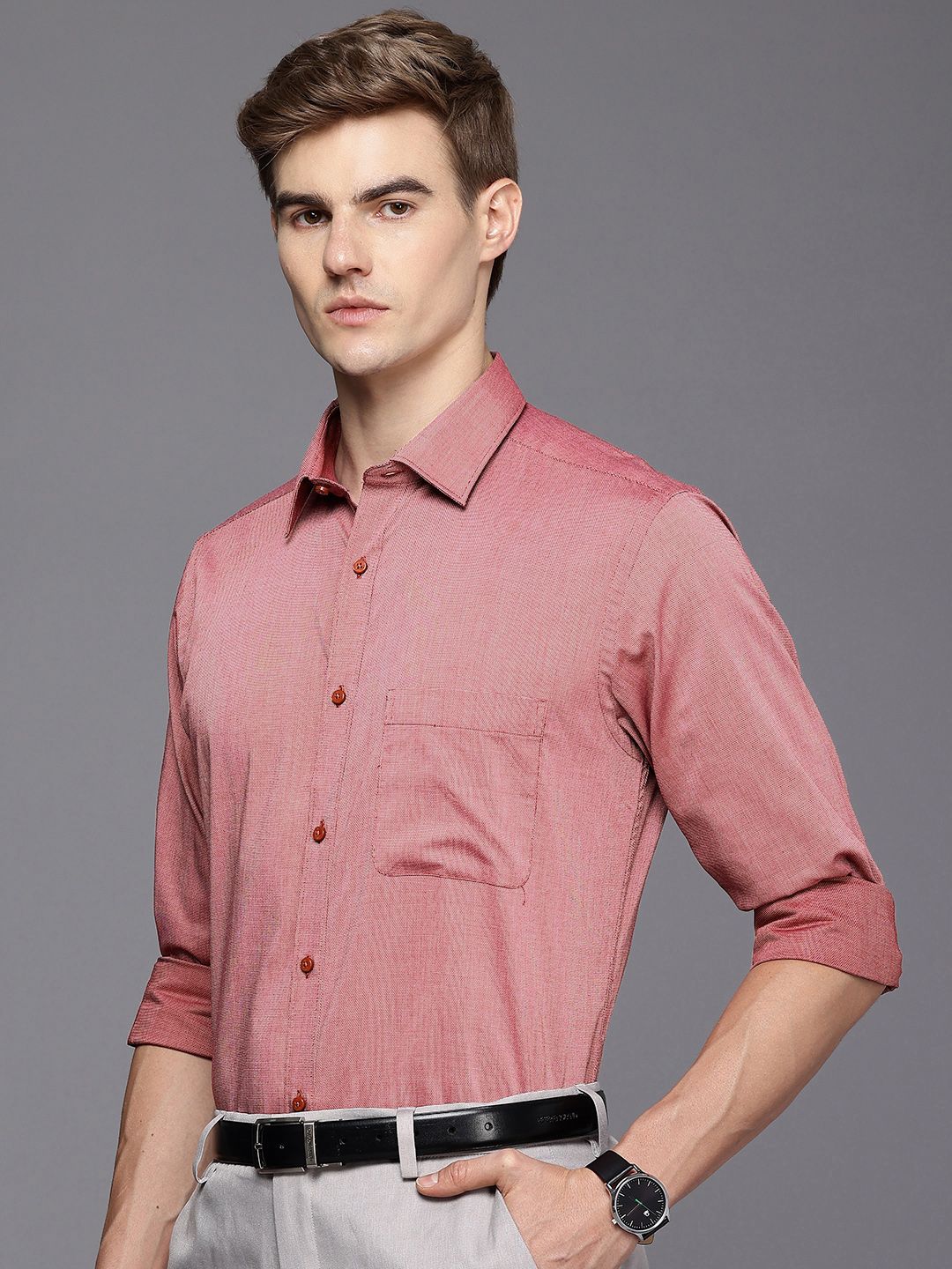 Raymond Pure Cotton Self Design Slim Fit Textured Formal Shirt