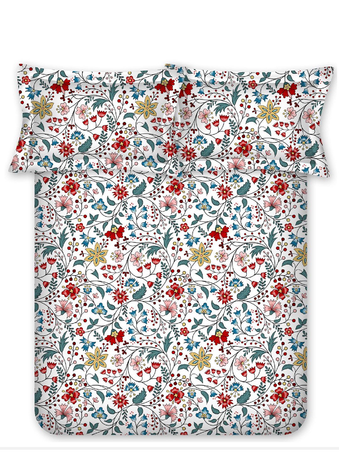 BOMBAY DYEING Cardinal Red Floral Printed Cotton 120 TC Queen Bedsheet Set 2.54 x 2.24m
