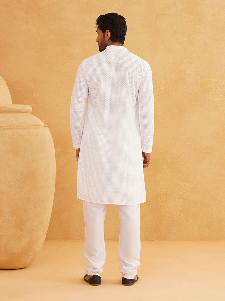 SOJANYA Kurta Katun Tulen Bersulam Geometrik Kolar Mandarin Lurus
