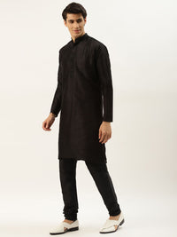 SOJANYA Men Black Kurta with Churidar & Nehru Jacket