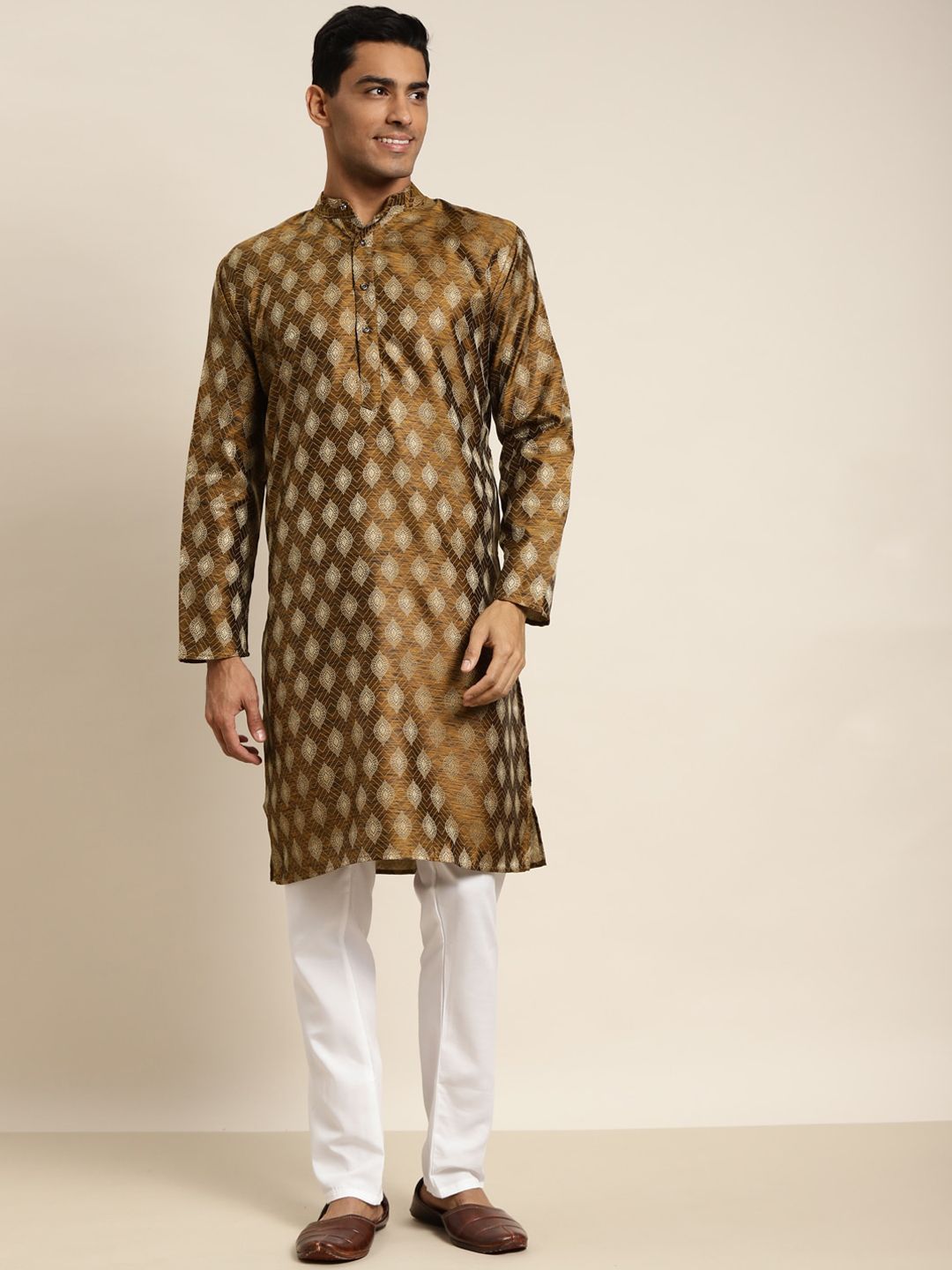 SOJANYA Rekaan Tenunan Kolar Mandarin Silk Cotton Kurta