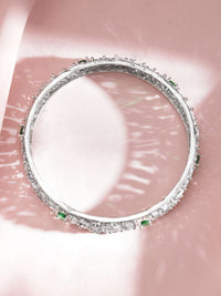 Rubans Set 2 Rhodium-Plated Emerald Green Gemstone & Cubic Zirconia Studded Bangles
