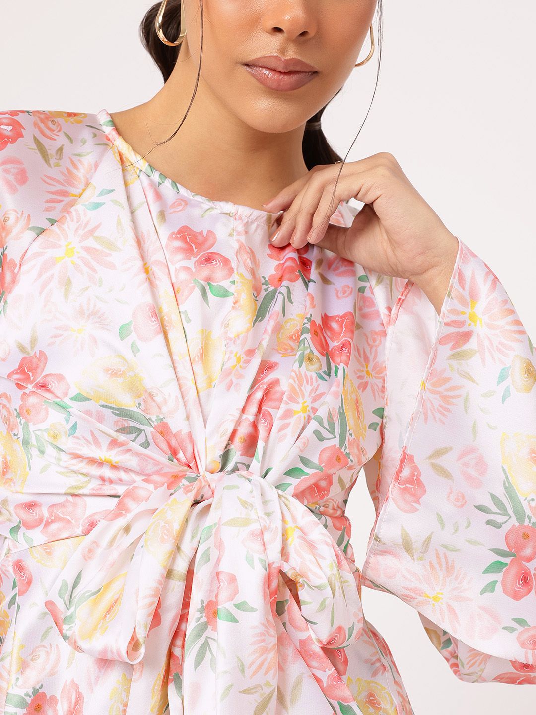 DressBerry Glam Groove Floral Printed Tie-Up Flared Sleeve Top