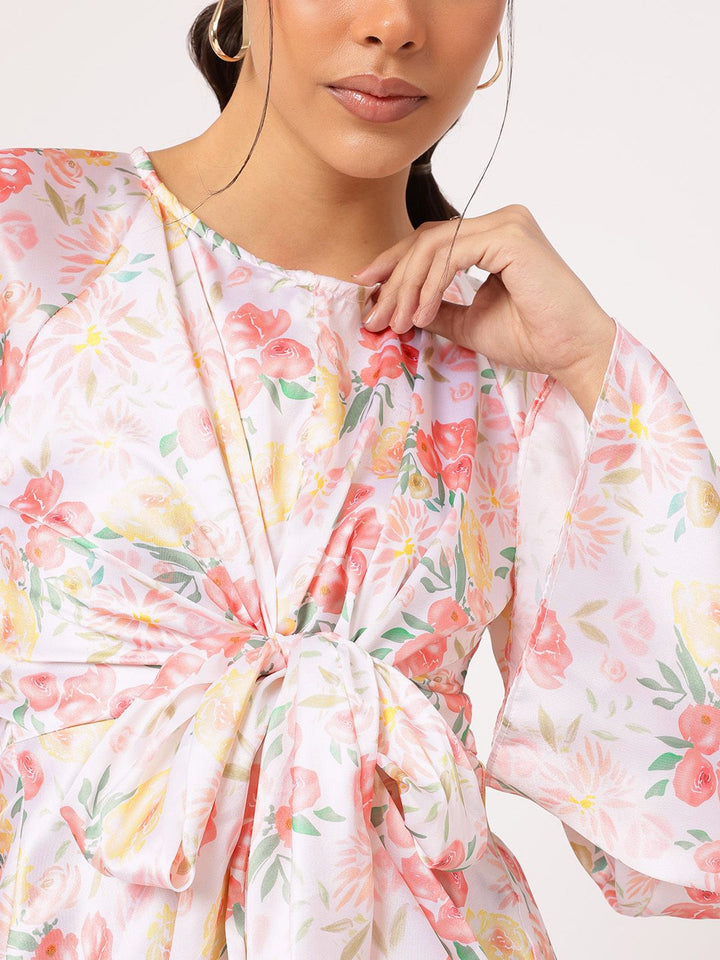 DressBerry Glam Groove Floral Printed Tie-Up Flared Sleeve Top