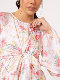 DressBerry Glam Groove Floral Printed Tie-Up Flared Sleeve Top