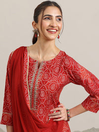 Libas Bandhani Printed Regular Gotta Patti Straight Kurta with Trousers & Dupatta