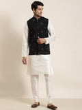 SOJANYA Mandarin Collar Straight Regular Kurta With Churidar & Nehru Jacket