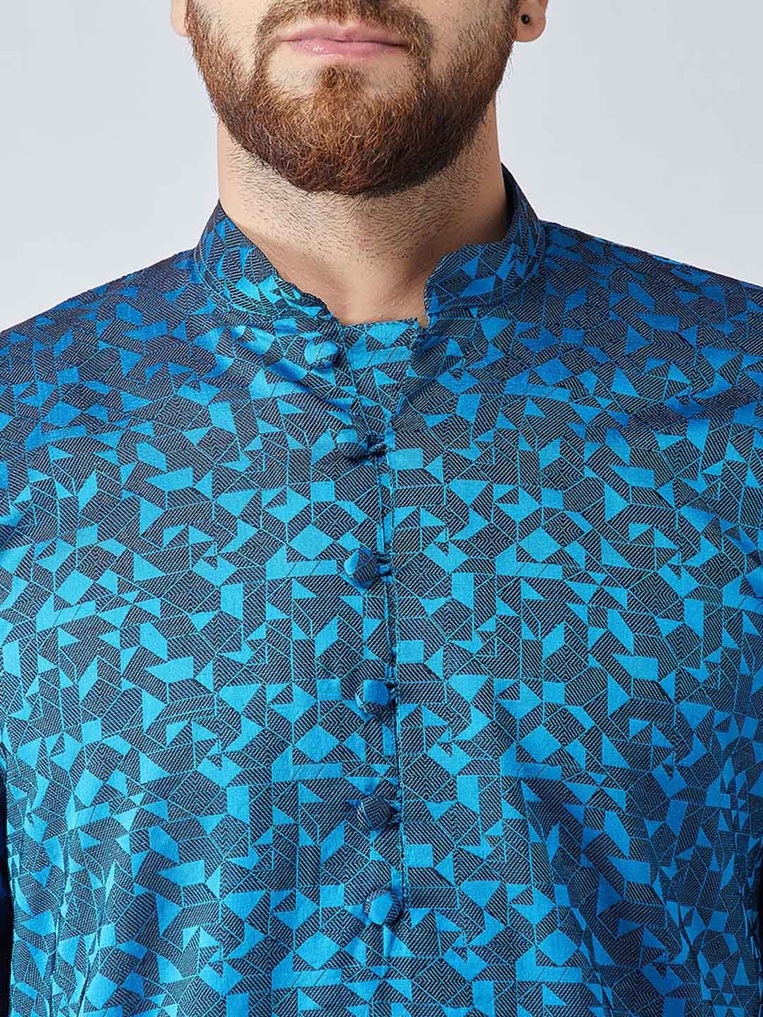 SOJANYA Men Blue Woven Design Straight Kurta