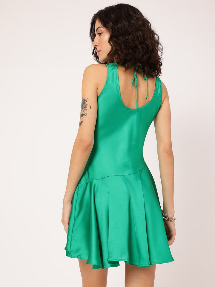 DressBerry Shiny & Divine Box Pleats Satin Drop-Waist Mini Dress