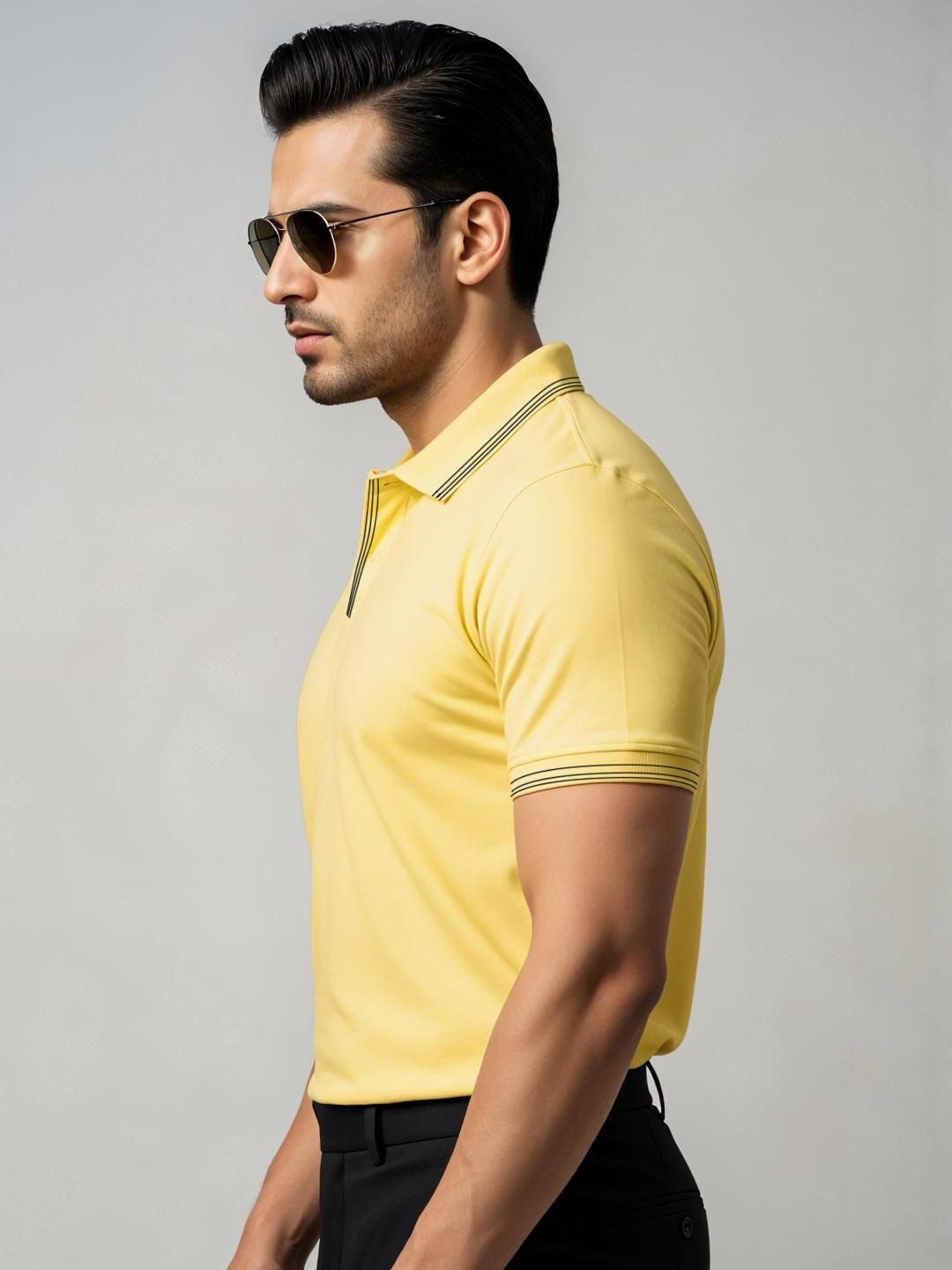ADRO Men Yellow Cotton Tshirts