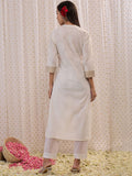 Indo Era Off White Ethnic Mandarin Collar Motifs Printed Cotton Straight Kurta