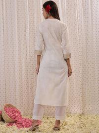 Indo Era Off White Ethnic Mandarin Collar Motifs Printed Cotton Straight Kurta
