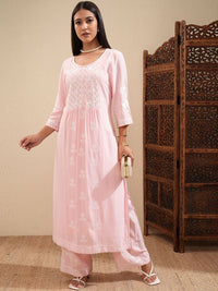 Vishudh Ethnic Motifs Embroidered Thread Work Straight Kurta With Palazzos