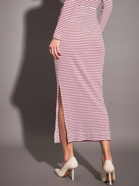 SASSAFRAS Red & White Striped Pencil Midi Skirt