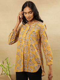 Folk Song  Mandarin Collar Printed Long Sleeves Cotton Top