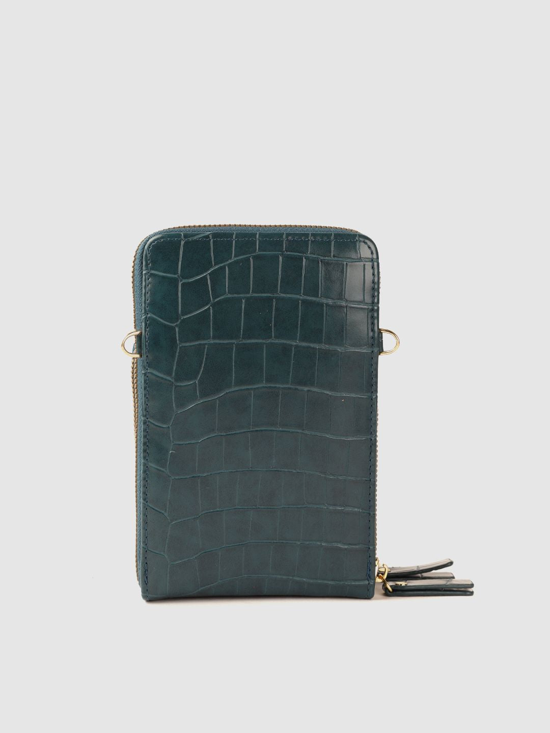 Lino Perros Teal Blue Croc Textured Structured Sling Bag with Detachable Sling Strap