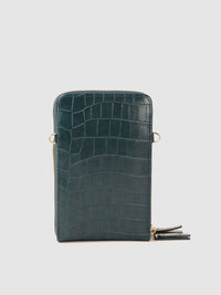 Lino Perros Teal Blue Croc Textured Structured Sling Bag with Detachable Sling Strap