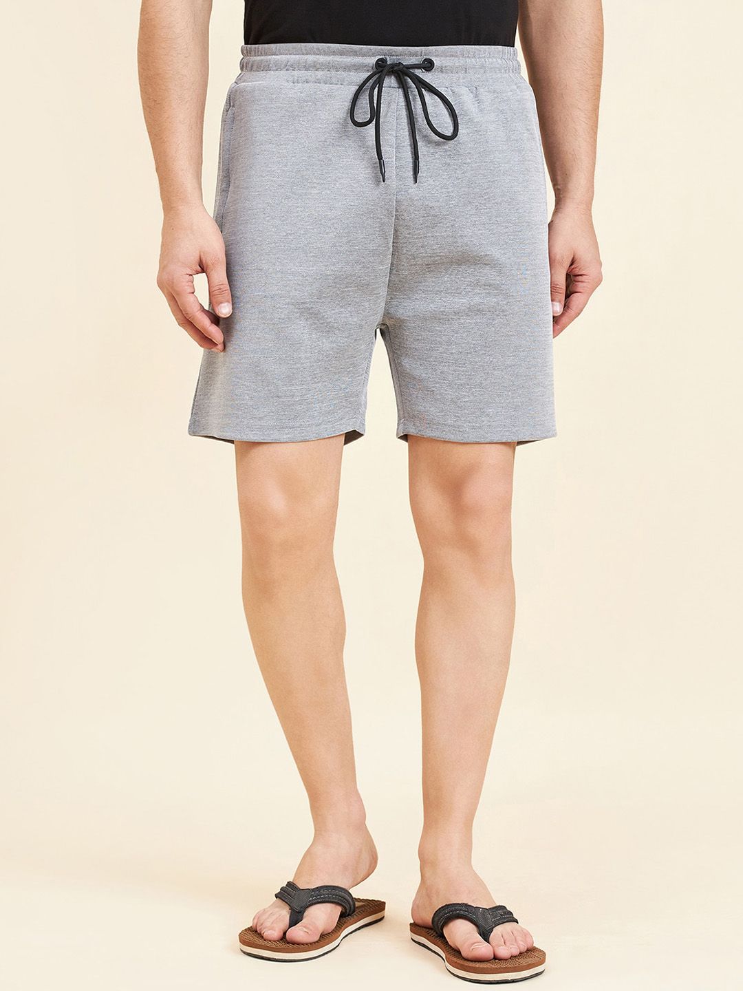 Sweet Dreams Men Grey Melange Mid-Rise Lounge Shorts