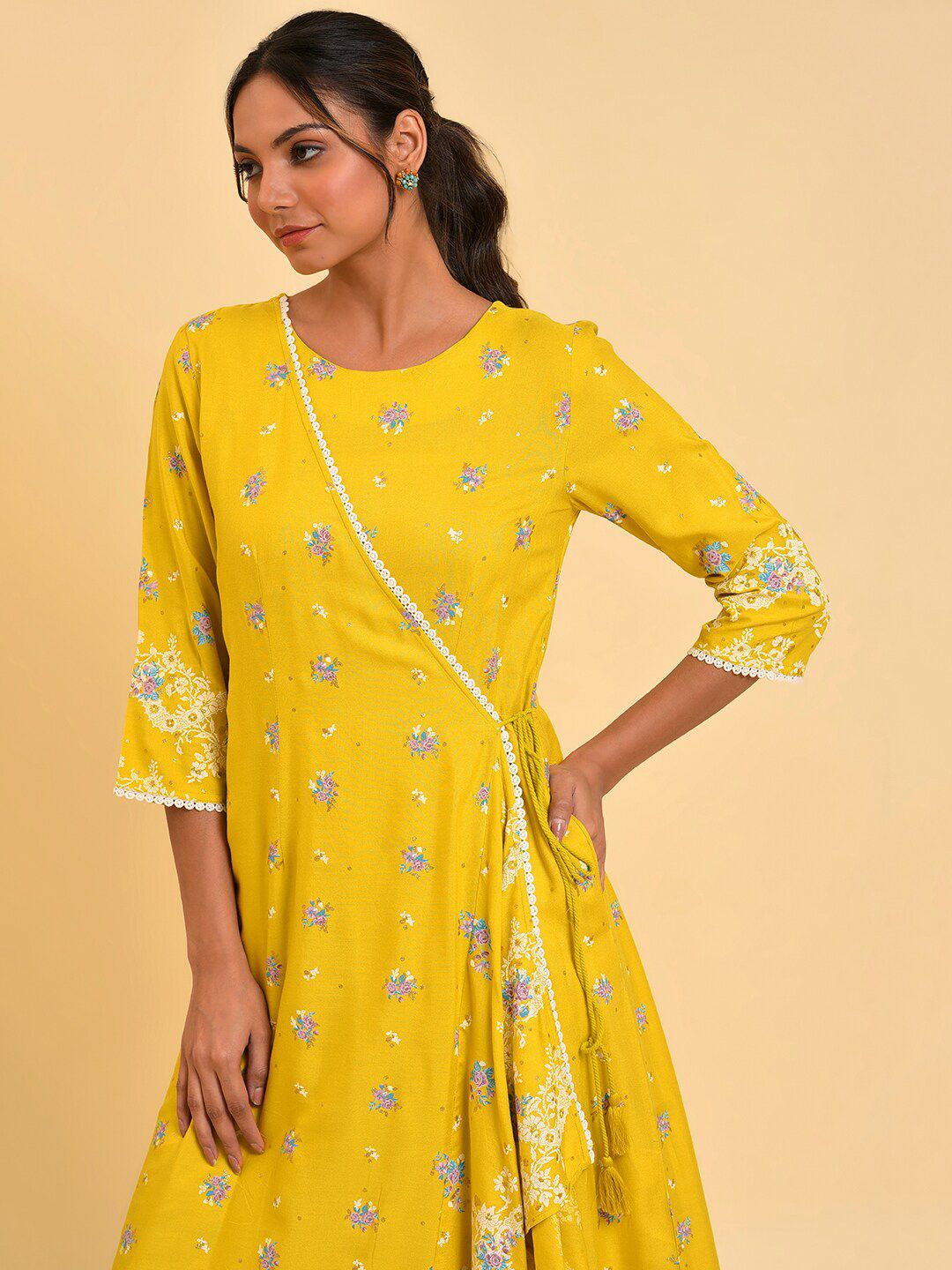 W Yellow & Pink Floral Printed Culotte Jumpsuit