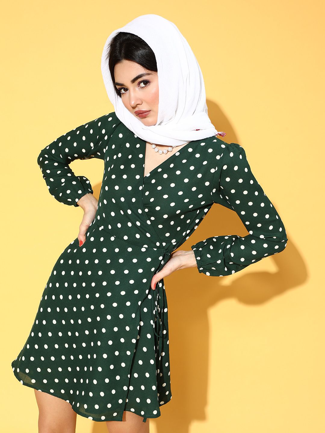 Berrylush Women Gorgeous Green Polka-Dotted Sun Dress