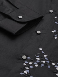 House of Pataudi Pure Cotton Floral Embroidered Opaque Party Shirt