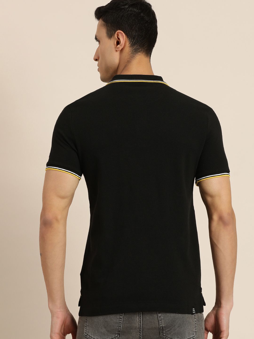 Menjadi T-shirt Lelaki Polo Kolar Polo Hitam Kapas Tumpahan T-shirt Kapas Slim Dengan Cetakan Logo Jenama