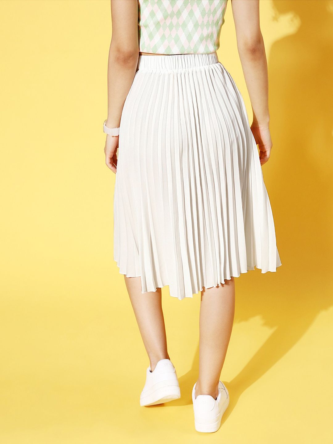Berrylush Beautiful Off-White Solid Accordion Pleats Plisse Skirt