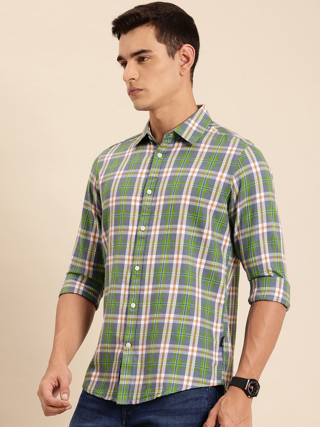 Being Human Pure Cotton Slim Fit Checked Casual Shirt