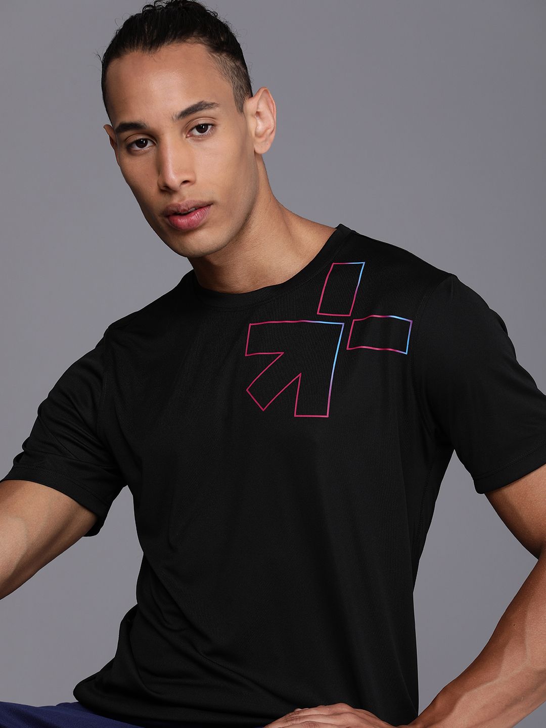 HRX by Hrithik Roshan Men Geometric Placement Print Rapid-Dry Training T-shirt