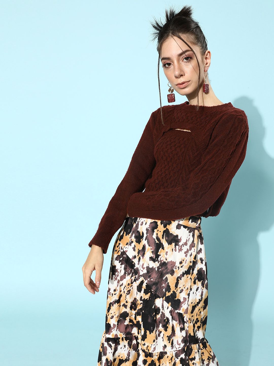 STREET 9 Women Burgundy Acrylic Crop Pullover