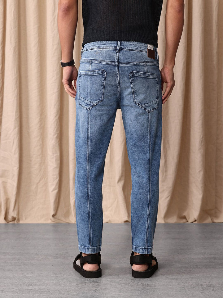 Mr Bowerbird Men Tapered Fit Mid-Rise Heavy Fade Cropped Stretchable Jeans
