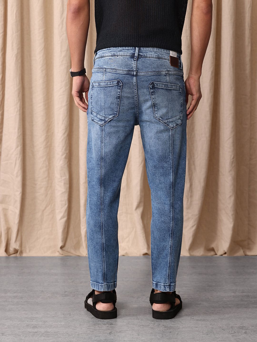 Mr Bowerbird Men Tapered Fit Mid-Rise Heavy Fade Cropped Stretchable Jeans