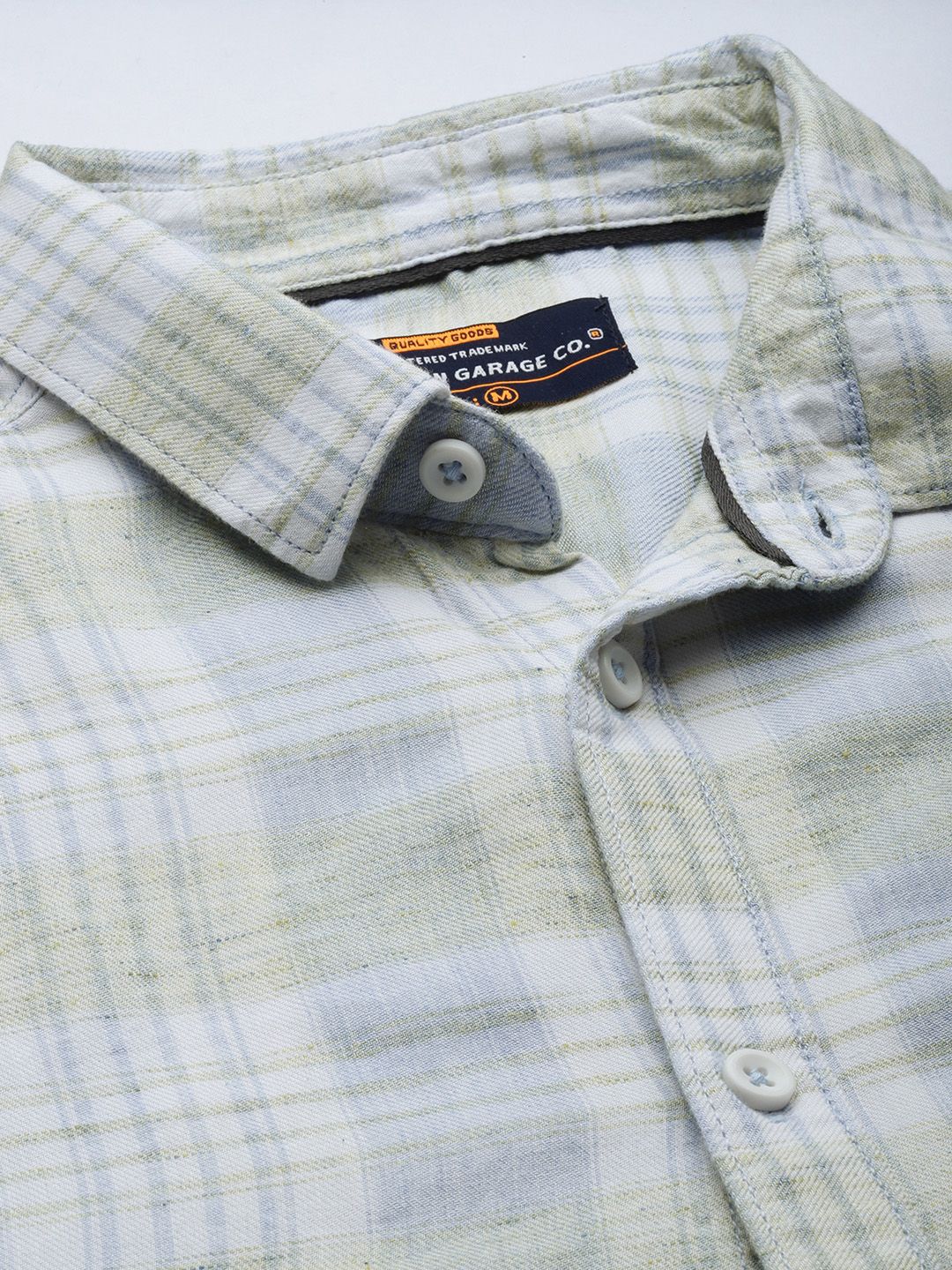 The Indian Garage Co Men Pista Green Regular Fit Opaque Checked Cotton Shirt with Pocket