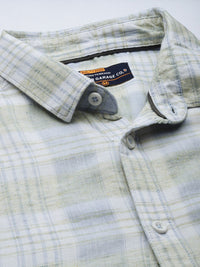 The Indian Garage Co Men Pista Green Regular Fit Opaque Checked Cotton Shirt with Pocket