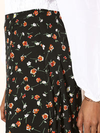 Berrylush Women Black Floral Floral Fantasy Skirt
