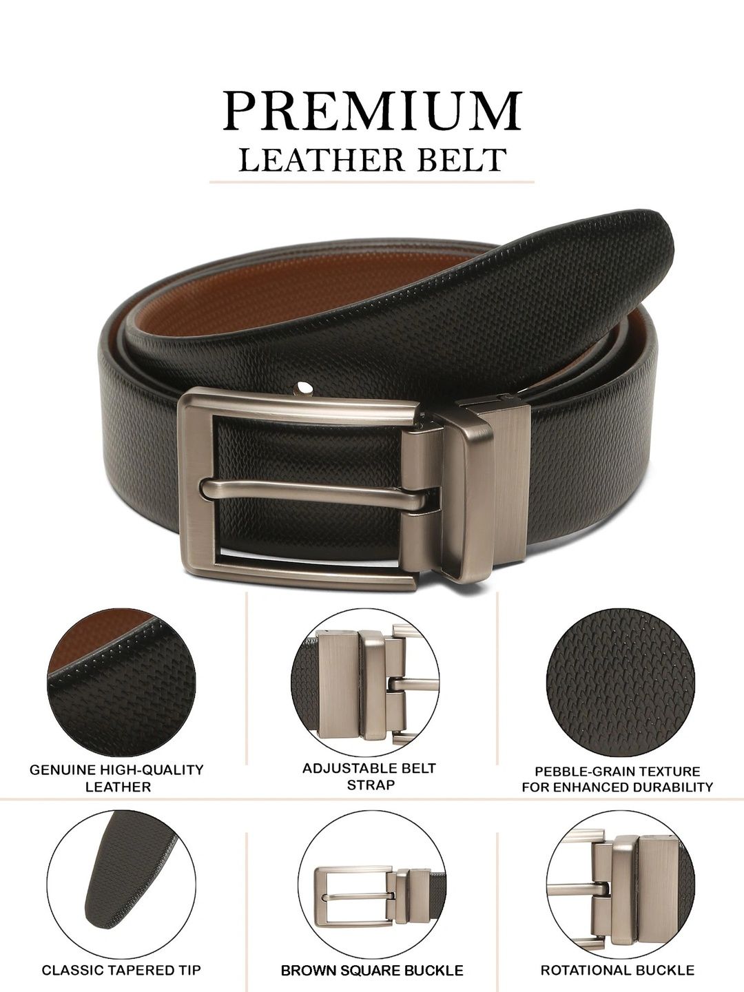 Teakwood Leathers Men Textured Leather Reversible Belt